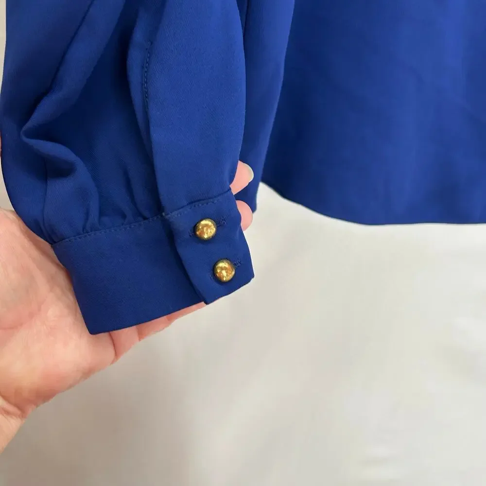 Amanda Uprichard royal blue blouse long sleeve old money classic